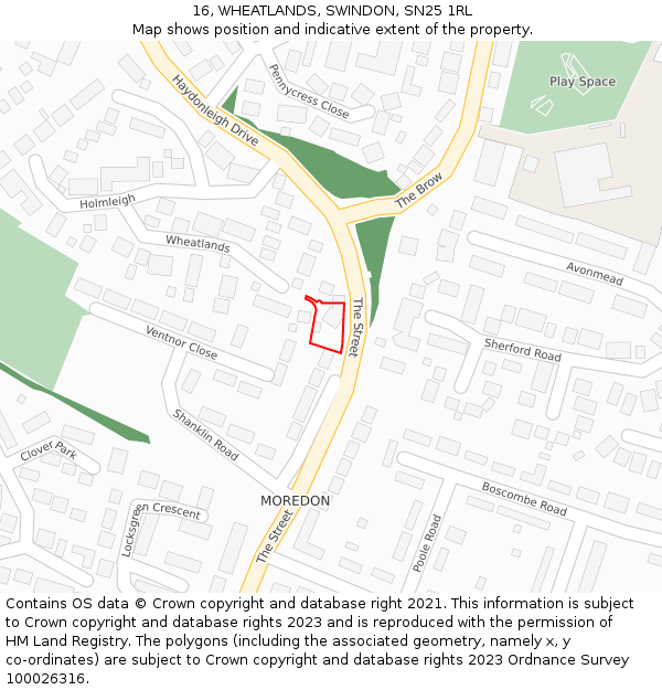 16, WHEATLANDS, SWINDON, SN25 1RL: Location map and indicative extent of plot