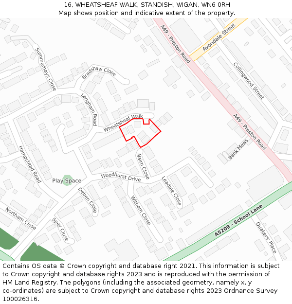 16, WHEATSHEAF WALK, STANDISH, WIGAN, WN6 0RH: Location map and indicative extent of plot