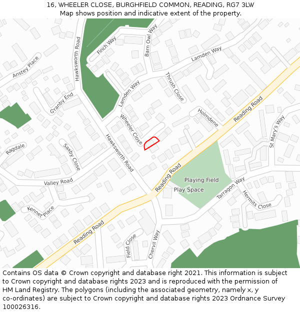 16, WHEELER CLOSE, BURGHFIELD COMMON, READING, RG7 3LW: Location map and indicative extent of plot