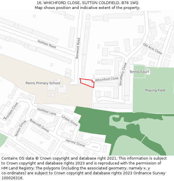 16, WHICHFORD CLOSE, SUTTON COLDFIELD, B76 1WQ: Location map and indicative extent of plot