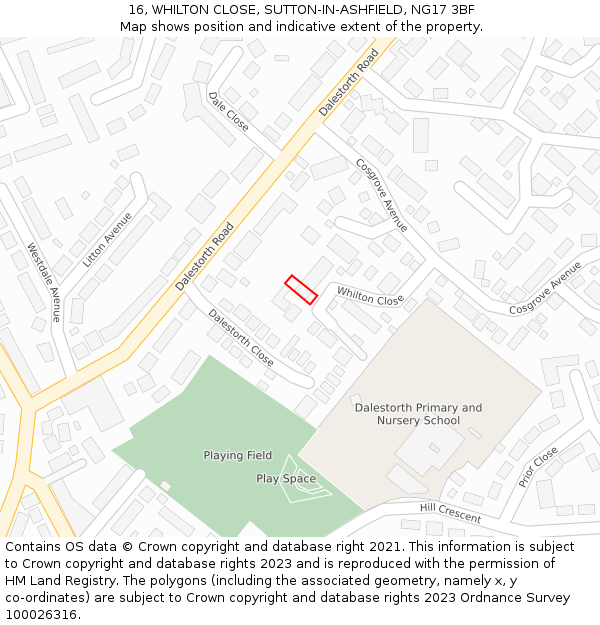 16, WHILTON CLOSE, SUTTON-IN-ASHFIELD, NG17 3BF: Location map and indicative extent of plot