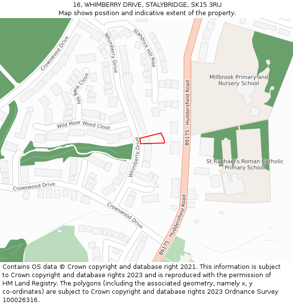 16, WHIMBERRY DRIVE, STALYBRIDGE, SK15 3RU: Location map and indicative extent of plot