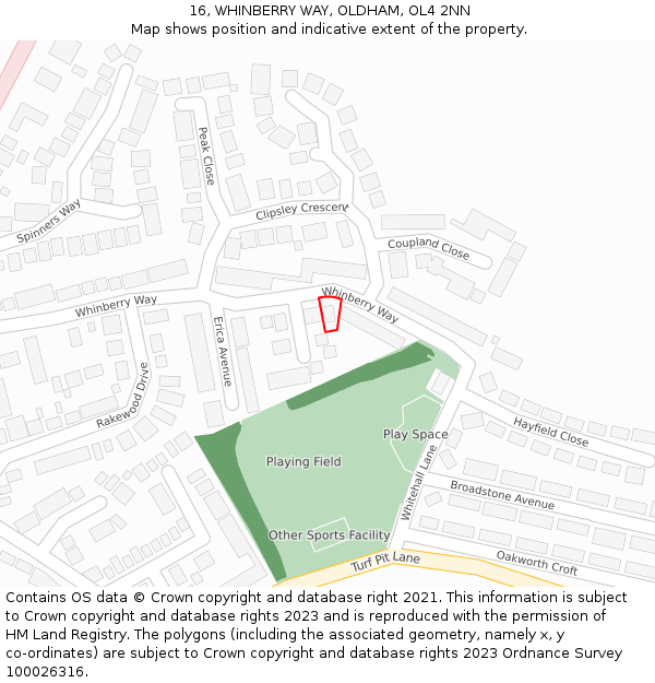 16, WHINBERRY WAY, OLDHAM, OL4 2NN: Location map and indicative extent of plot