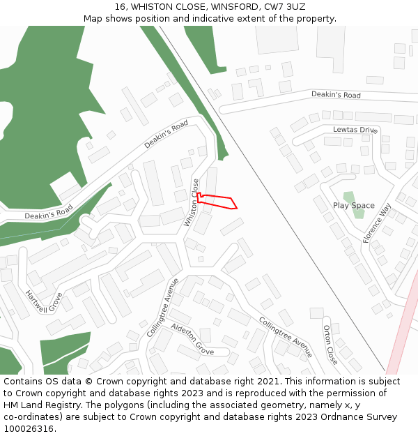 16, WHISTON CLOSE, WINSFORD, CW7 3UZ: Location map and indicative extent of plot