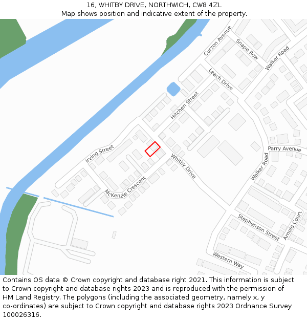 16, WHITBY DRIVE, NORTHWICH, CW8 4ZL: Location map and indicative extent of plot