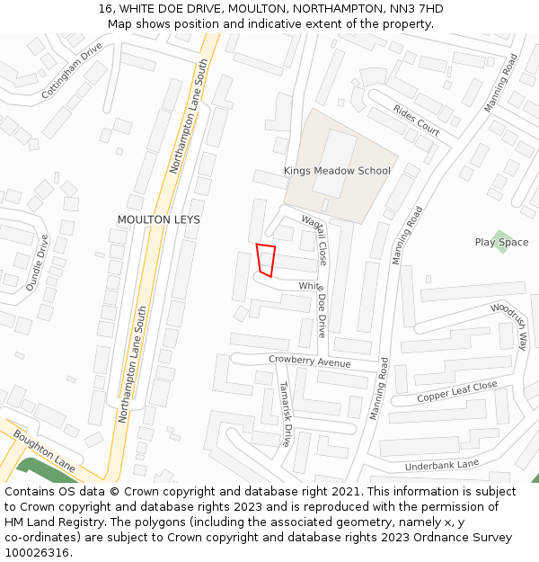 16, WHITE DOE DRIVE, MOULTON, NORTHAMPTON, NN3 7HD: Location map and indicative extent of plot