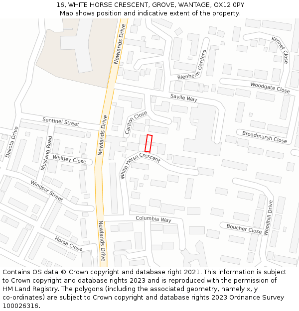 16, WHITE HORSE CRESCENT, GROVE, WANTAGE, OX12 0PY: Location map and indicative extent of plot