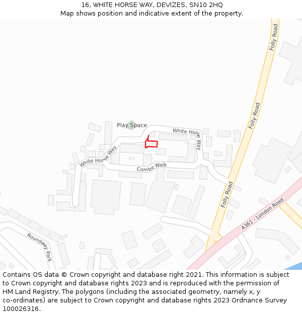 16, WHITE HORSE WAY, DEVIZES, SN10 2HQ: Location map and indicative extent of plot