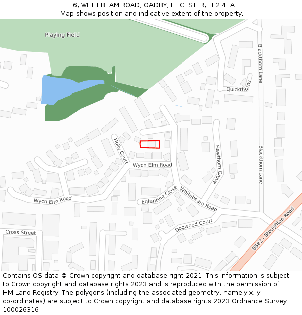 16, WHITEBEAM ROAD, OADBY, LEICESTER, LE2 4EA: Location map and indicative extent of plot