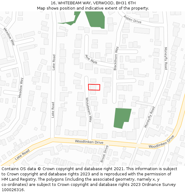 16, WHITEBEAM WAY, VERWOOD, BH31 6TH: Location map and indicative extent of plot