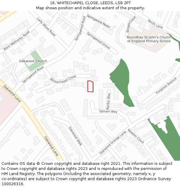 16, WHITECHAPEL CLOSE, LEEDS, LS8 2PT: Location map and indicative extent of plot