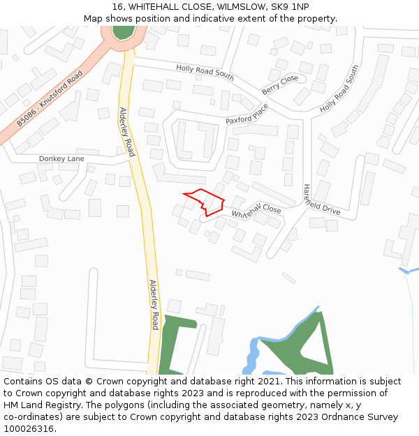 16, WHITEHALL CLOSE, WILMSLOW, SK9 1NP: Location map and indicative extent of plot