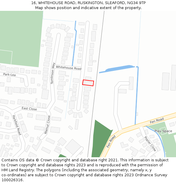 16, WHITEHOUSE ROAD, RUSKINGTON, SLEAFORD, NG34 9TP: Location map and indicative extent of plot