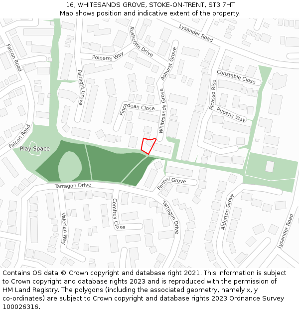 16, WHITESANDS GROVE, STOKE-ON-TRENT, ST3 7HT: Location map and indicative extent of plot