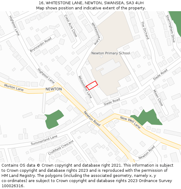 16, WHITESTONE LANE, NEWTON, SWANSEA, SA3 4UH: Location map and indicative extent of plot