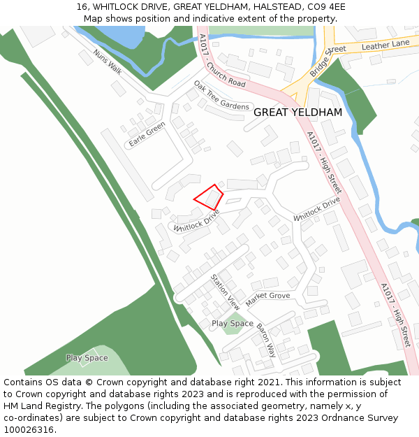 16, WHITLOCK DRIVE, GREAT YELDHAM, HALSTEAD, CO9 4EE: Location map and indicative extent of plot