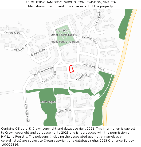 16, WHITTINGHAM DRIVE, WROUGHTON, SWINDON, SN4 0TA: Location map and indicative extent of plot
