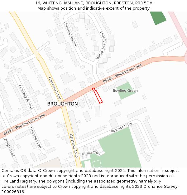 16, WHITTINGHAM LANE, BROUGHTON, PRESTON, PR3 5DA: Location map and indicative extent of plot