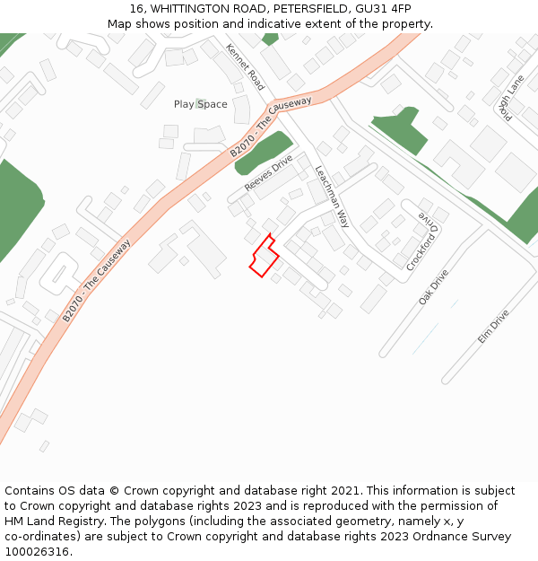 16, WHITTINGTON ROAD, PETERSFIELD, GU31 4FP: Location map and indicative extent of plot