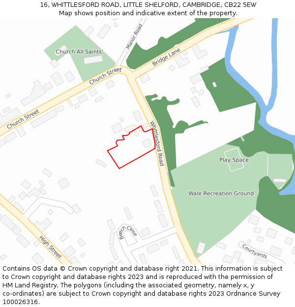 16, WHITTLESFORD ROAD, LITTLE SHELFORD, CAMBRIDGE, CB22 5EW: Location map and indicative extent of plot
