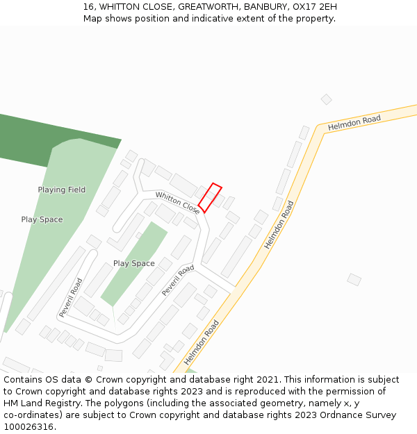 16, WHITTON CLOSE, GREATWORTH, BANBURY, OX17 2EH: Location map and indicative extent of plot