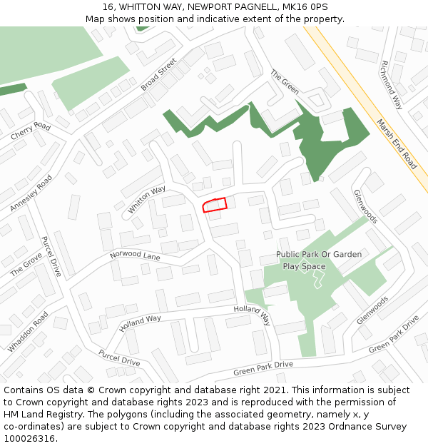 16, WHITTON WAY, NEWPORT PAGNELL, MK16 0PS: Location map and indicative extent of plot