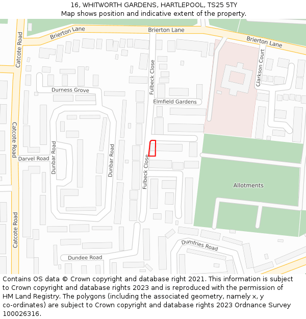 16, WHITWORTH GARDENS, HARTLEPOOL, TS25 5TY: Location map and indicative extent of plot