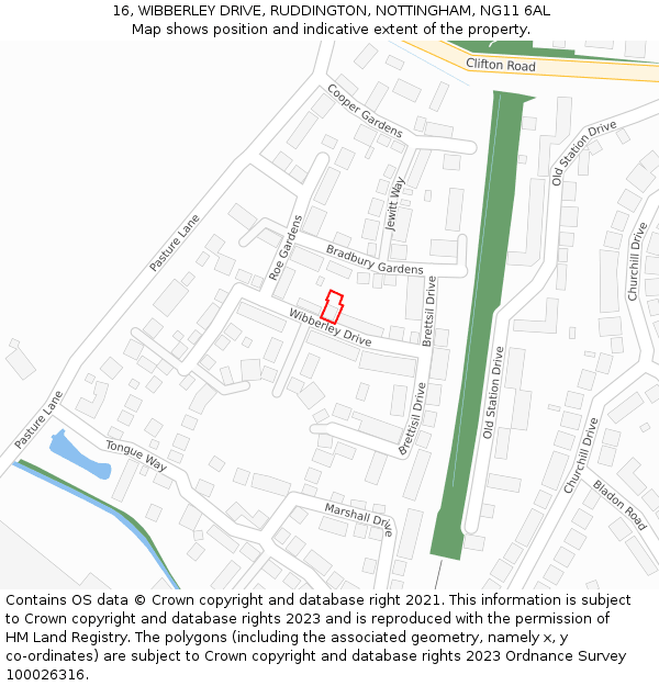 16, WIBBERLEY DRIVE, RUDDINGTON, NOTTINGHAM, NG11 6AL: Location map and indicative extent of plot