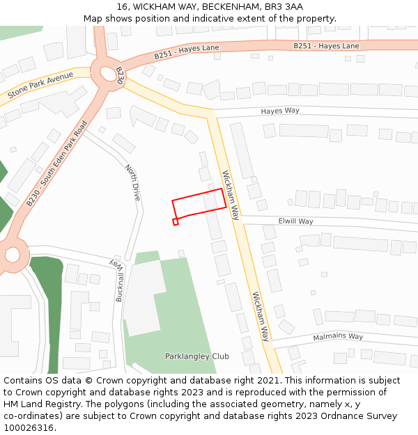 16, WICKHAM WAY, BECKENHAM, BR3 3AA: Location map and indicative extent of plot