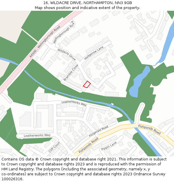 16, WILDACRE DRIVE, NORTHAMPTON, NN3 9GB: Location map and indicative extent of plot