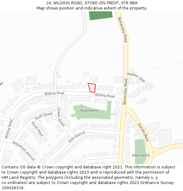 16, WILDING ROAD, STOKE-ON-TRENT, ST6 8BA: Location map and indicative extent of plot