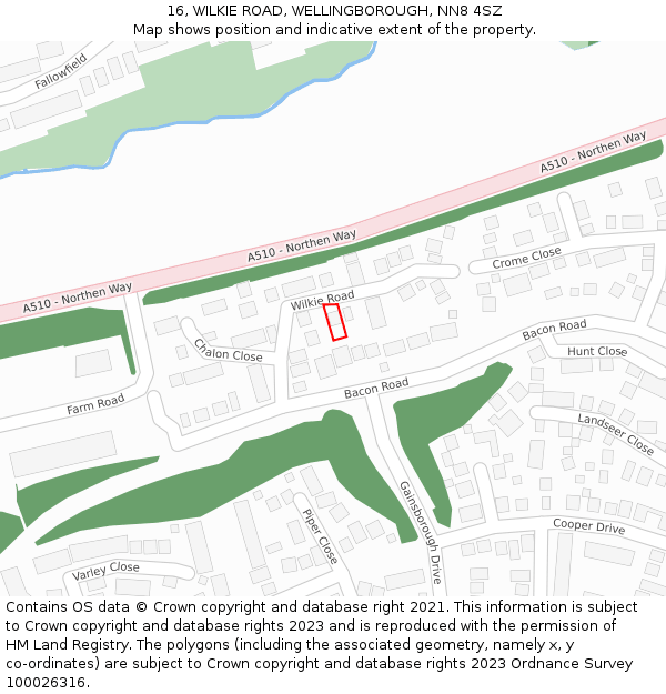 16, WILKIE ROAD, WELLINGBOROUGH, NN8 4SZ: Location map and indicative extent of plot