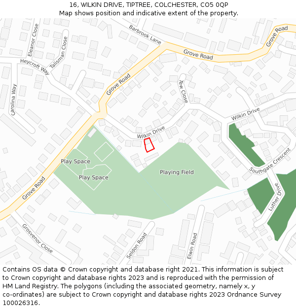 16, WILKIN DRIVE, TIPTREE, COLCHESTER, CO5 0QP: Location map and indicative extent of plot