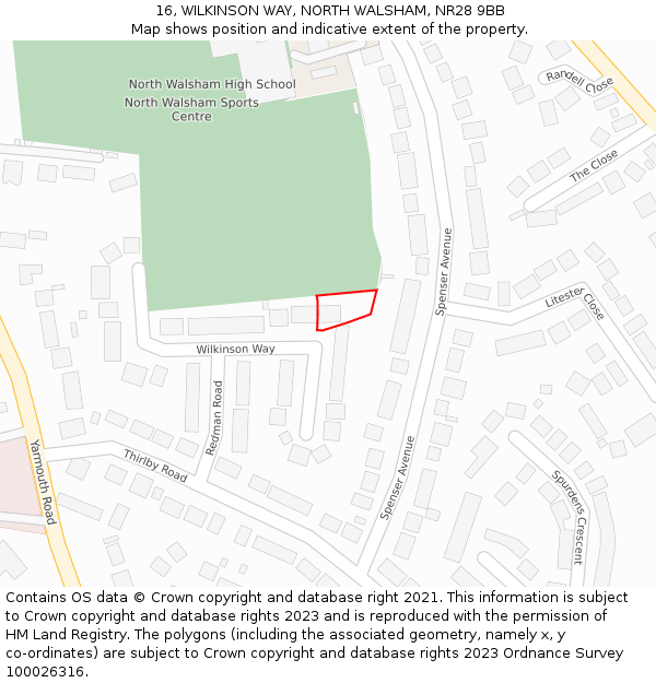 16, WILKINSON WAY, NORTH WALSHAM, NR28 9BB: Location map and indicative extent of plot