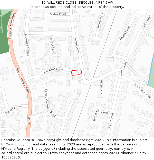 16, WILL REDE CLOSE, BECCLES, NR34 9HW: Location map and indicative extent of plot