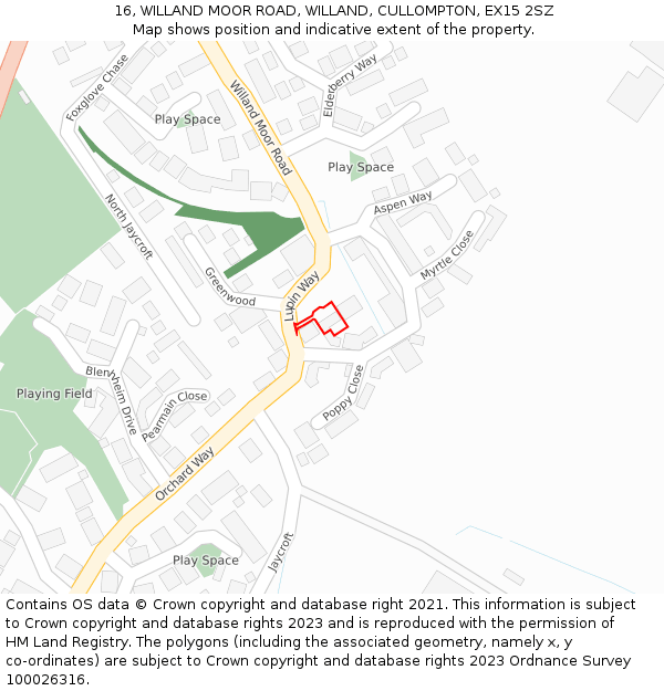 16, WILLAND MOOR ROAD, WILLAND, CULLOMPTON, EX15 2SZ: Location map and indicative extent of plot