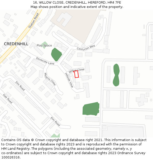 16, WILLOW CLOSE, CREDENHILL, HEREFORD, HR4 7FE: Location map and indicative extent of plot
