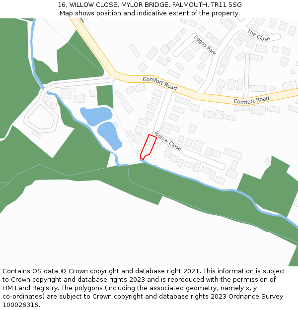 16, WILLOW CLOSE, MYLOR BRIDGE, FALMOUTH, TR11 5SG: Location map and indicative extent of plot