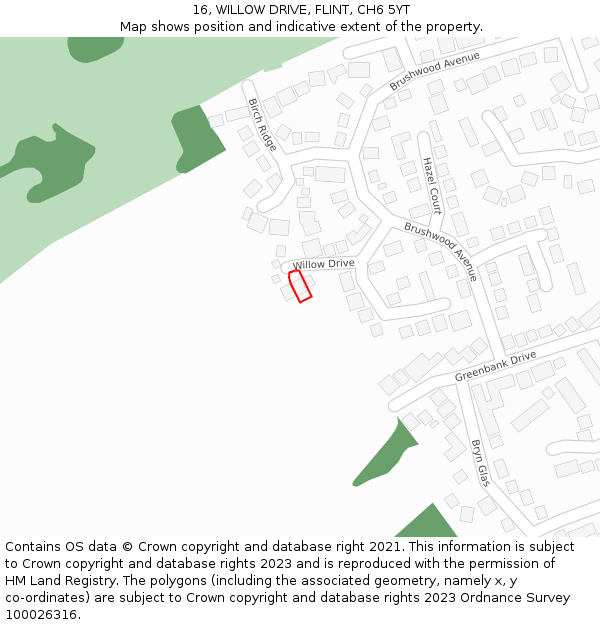 16, WILLOW DRIVE, FLINT, CH6 5YT: Location map and indicative extent of plot