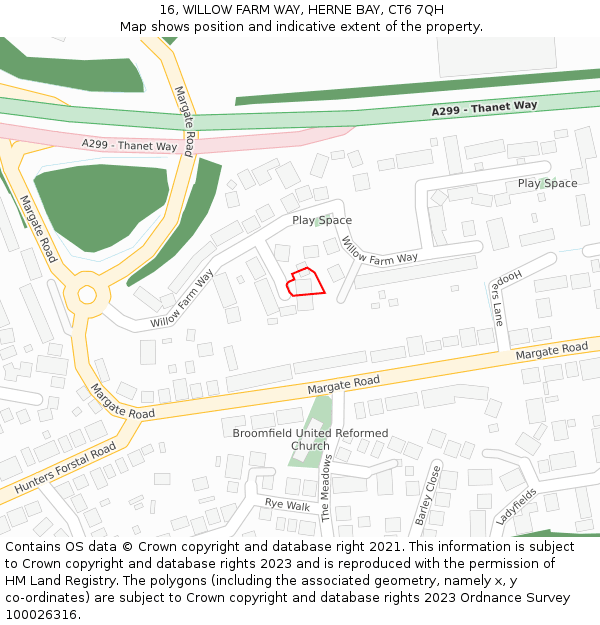 16, WILLOW FARM WAY, HERNE BAY, CT6 7QH: Location map and indicative extent of plot