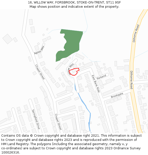 16, WILLOW WAY, FORSBROOK, STOKE-ON-TRENT, ST11 9SF: Location map and indicative extent of plot