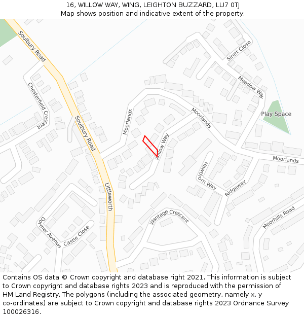 16, WILLOW WAY, WING, LEIGHTON BUZZARD, LU7 0TJ: Location map and indicative extent of plot