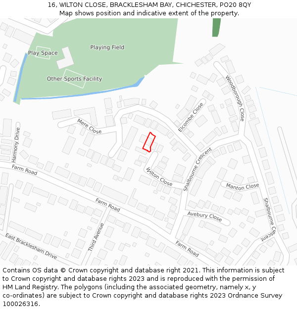 16, WILTON CLOSE, BRACKLESHAM BAY, CHICHESTER, PO20 8QY: Location map and indicative extent of plot