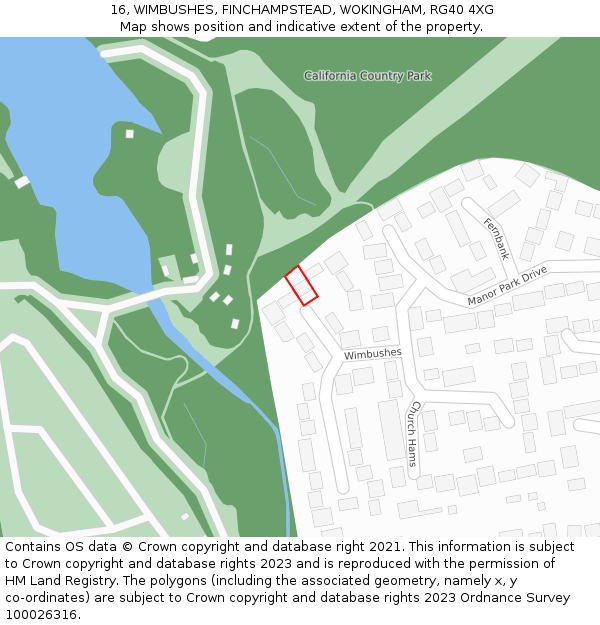 16, WIMBUSHES, FINCHAMPSTEAD, WOKINGHAM, RG40 4XG: Location map and indicative extent of plot