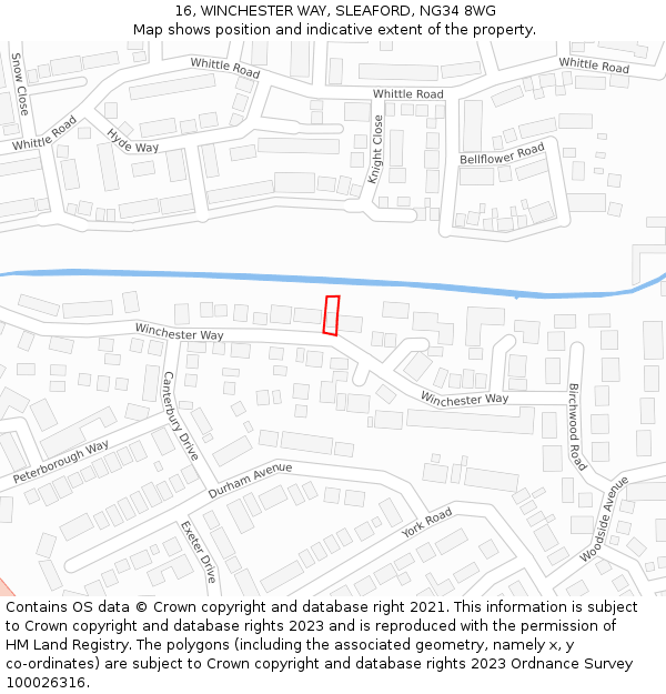 16, WINCHESTER WAY, SLEAFORD, NG34 8WG: Location map and indicative extent of plot