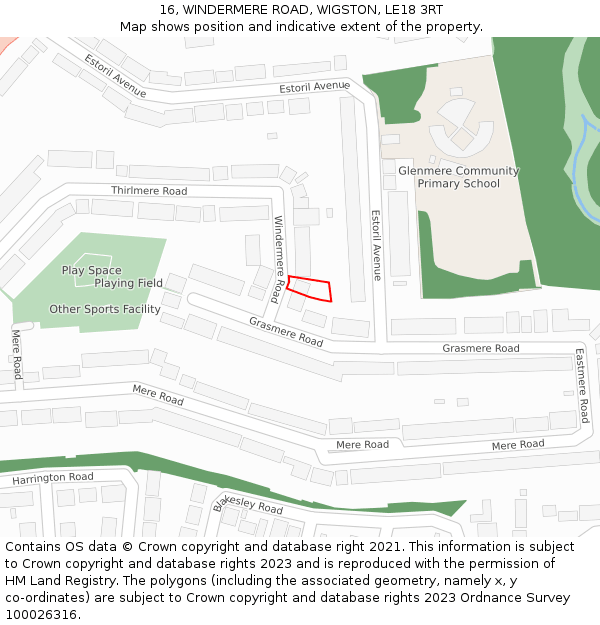 16, WINDERMERE ROAD, WIGSTON, LE18 3RT: Location map and indicative extent of plot