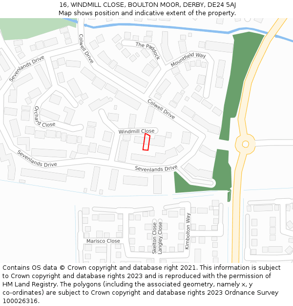 16, WINDMILL CLOSE, BOULTON MOOR, DERBY, DE24 5AJ: Location map and indicative extent of plot