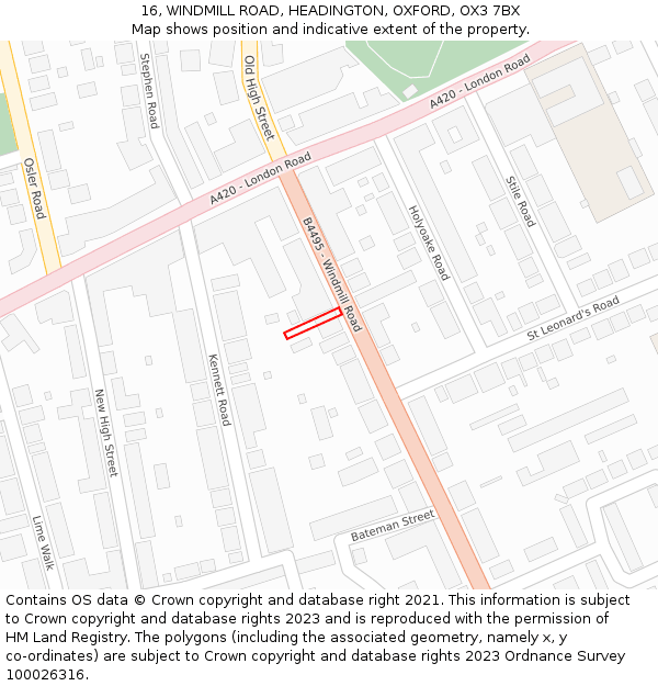 16, WINDMILL ROAD, HEADINGTON, OXFORD, OX3 7BX: Location map and indicative extent of plot