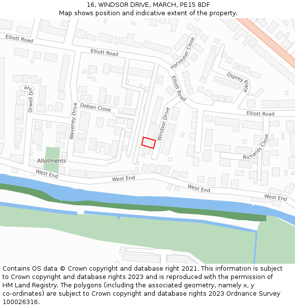 16, WINDSOR DRIVE, MARCH, PE15 8DF: Location map and indicative extent of plot