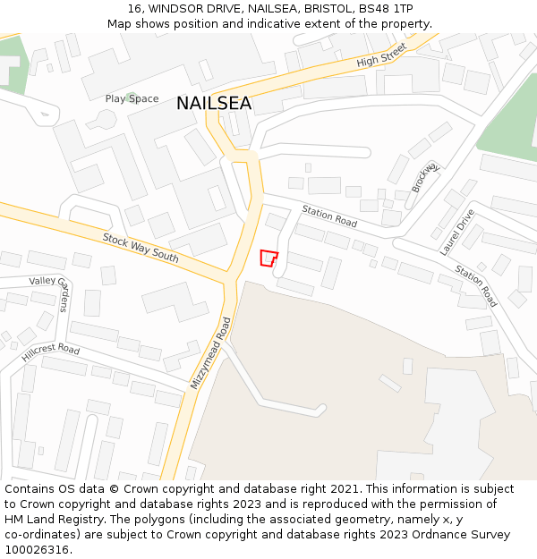 16, WINDSOR DRIVE, NAILSEA, BRISTOL, BS48 1TP: Location map and indicative extent of plot